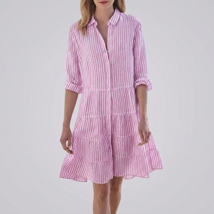 Striped Button‑Front Midi Dress