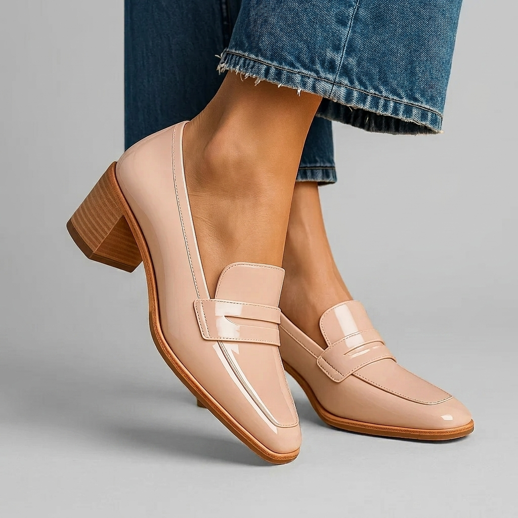 Block Heel Closed‑Toe Slip‑On Heels