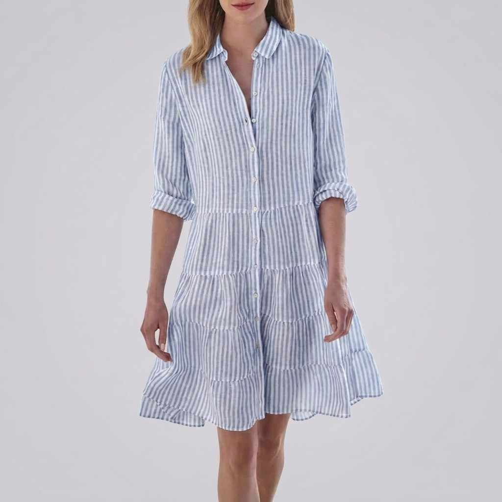 Striped Button‑Front Midi Dress