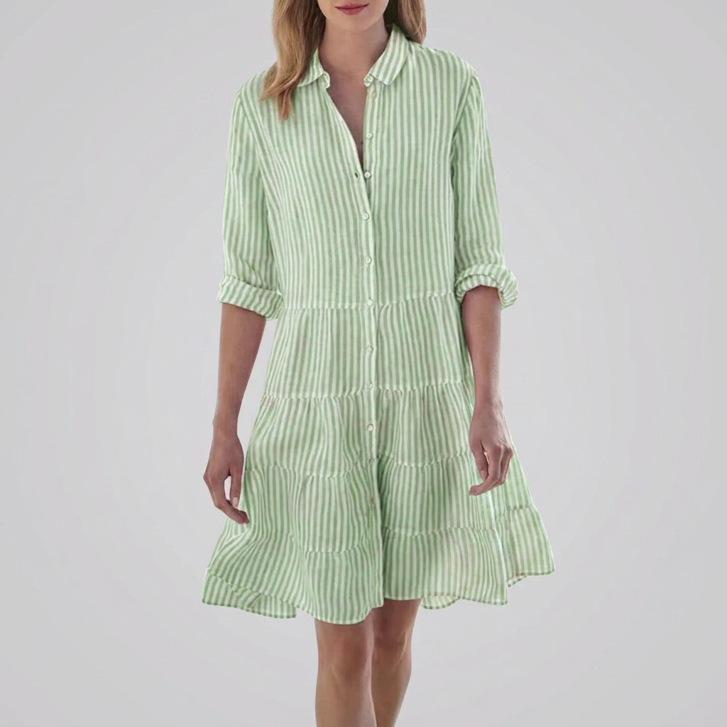 Striped Button‑Front Midi Dress