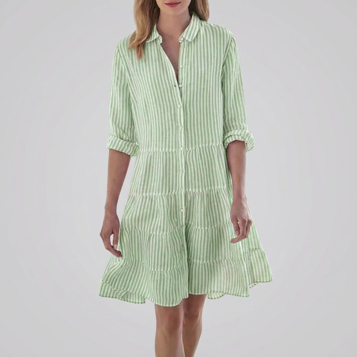 Striped Button‑Front Midi Dress