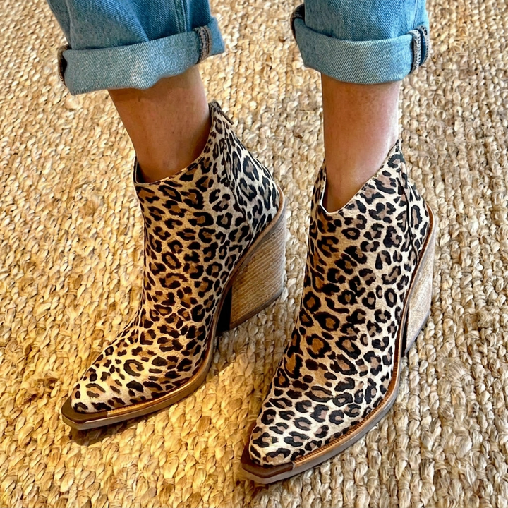 Panther‑Print Block Heel Ankle Boots