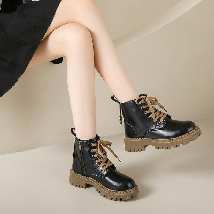 Lace‑Up Ankle Boots with Lug Sole & Side Zip