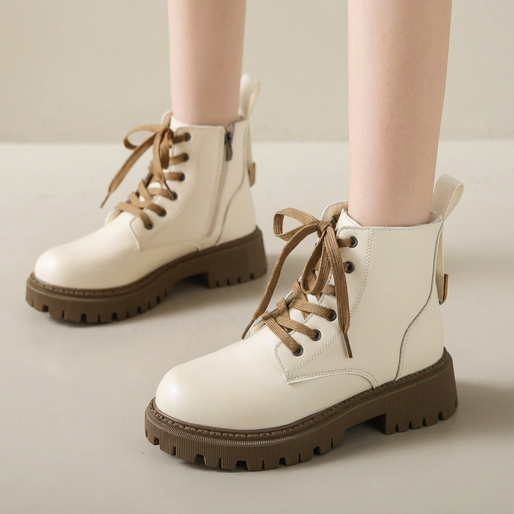 Lace‑Up Ankle Boots with Lug Sole & Side Zip