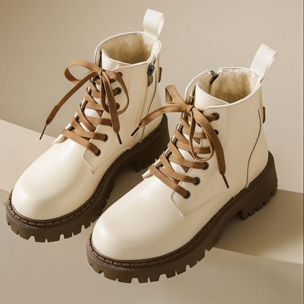 Lace‑Up Ankle Boots with Lug Sole & Side Zip