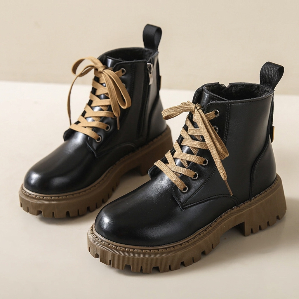 Lace‑Up Ankle Boots with Lug Sole & Side Zip