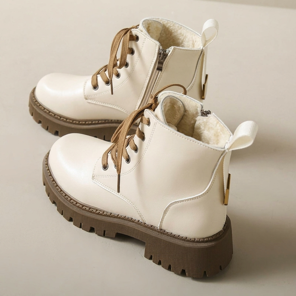 Lace‑Up Ankle Boots with Lug Sole & Side Zip
