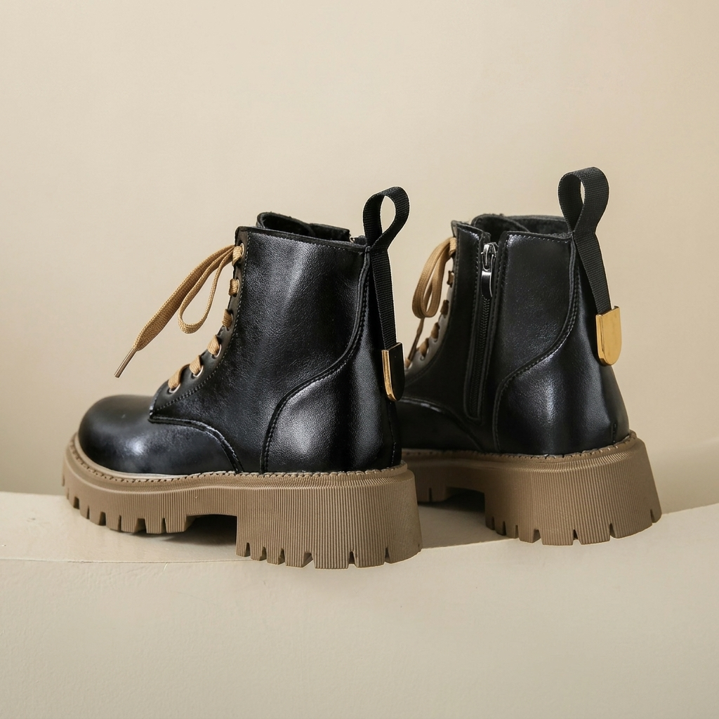 Lace‑Up Ankle Boots with Lug Sole & Side Zip