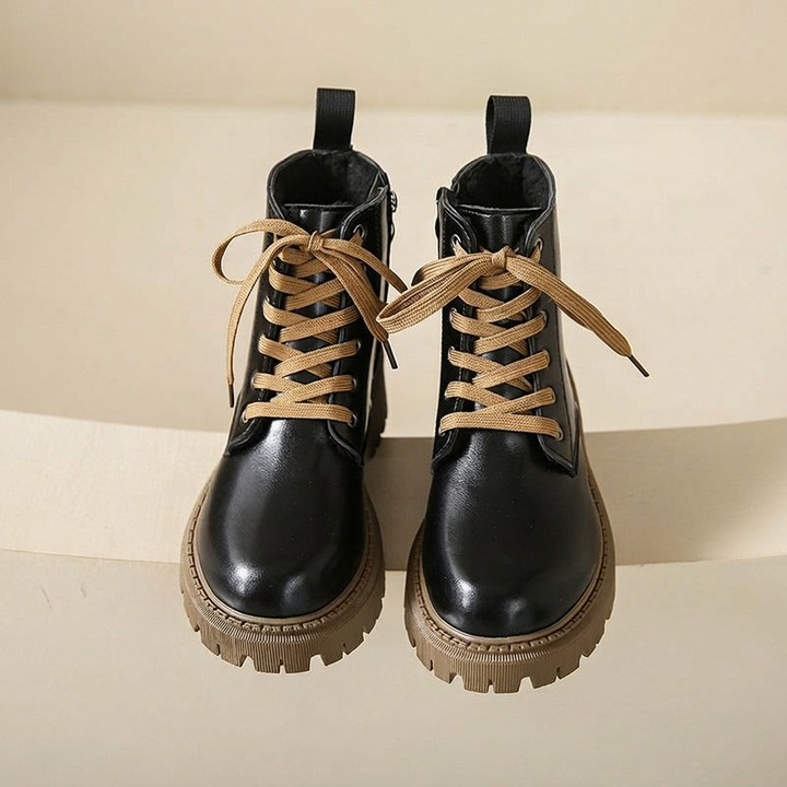 Lace‑Up Ankle Boots with Lug Sole & Side Zip