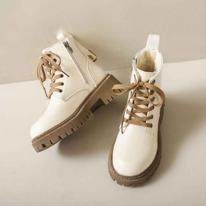 Lace‑Up Ankle Boots with Lug Sole & Side Zip