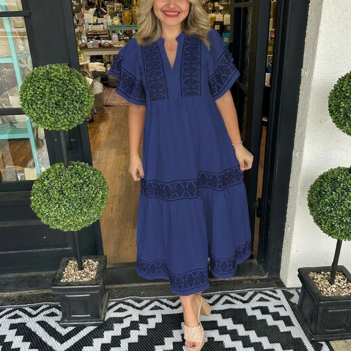 Breezy V‑Neck Boho Midi Dress