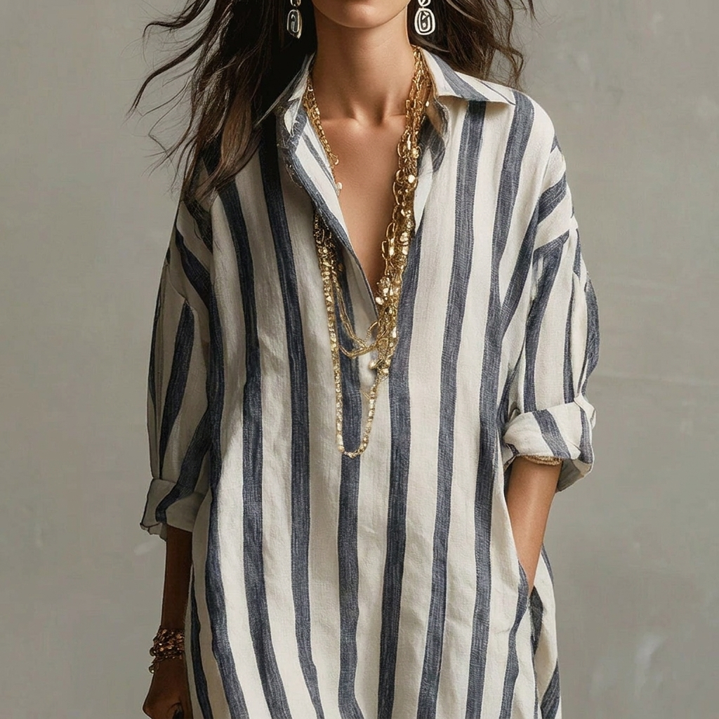 Women's A-line Dress – With Lapel Collar