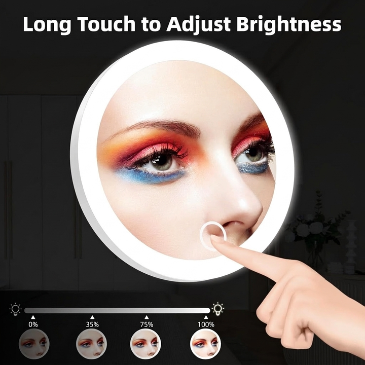10cm Round Magnifying LED Makeup Mirror With Suction Cup
