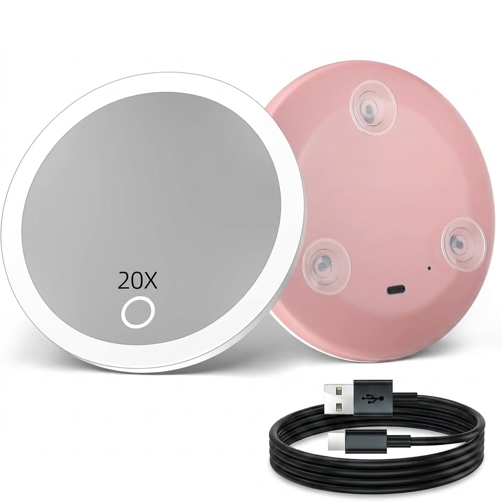10cm Round Magnifying LED Makeup Mirror With Suction Cup