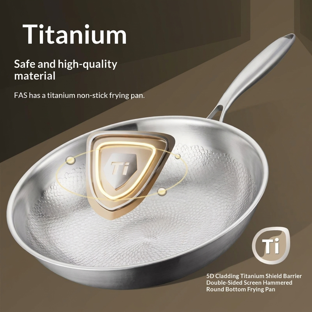 Hammered titanium wok pan with flat bottom