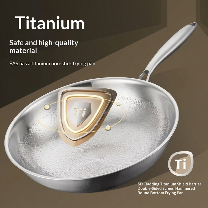 Hammered titanium wok pan with flat bottom