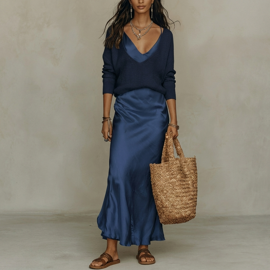 Elegant Satin Two Piece Dress Set