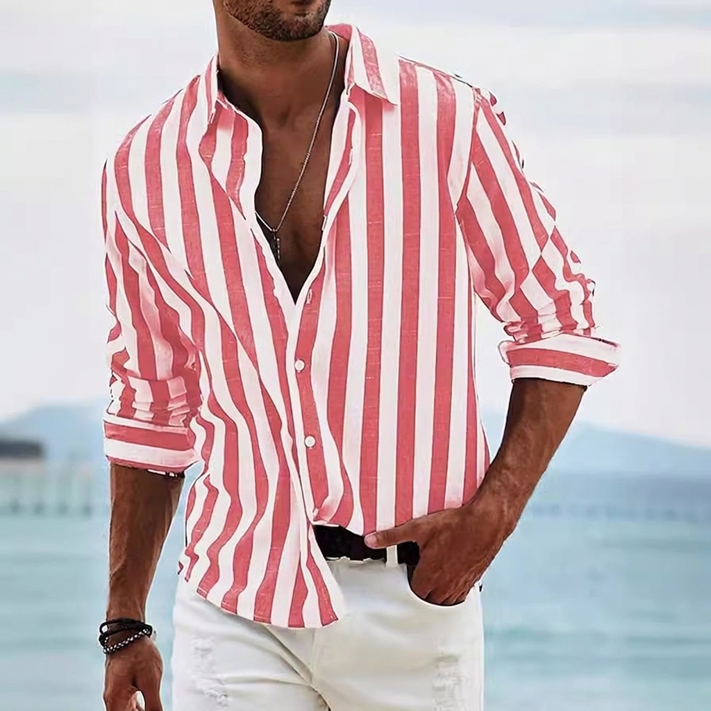 Striped Print Shirt Casual Loose Long-sleeved