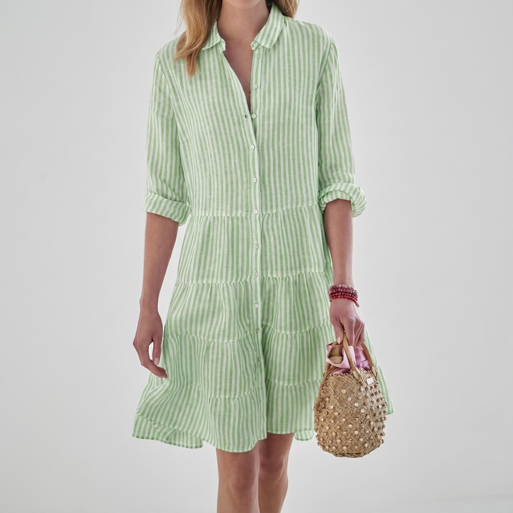 Women's Striped Long Sleeve Button Shirt Dress