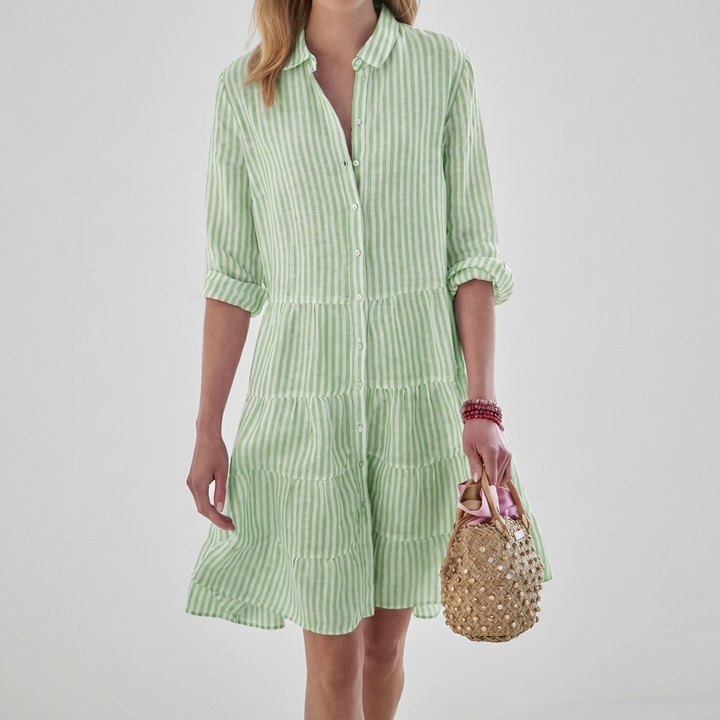 Women's Striped Long Sleeve Button Shirt Dress