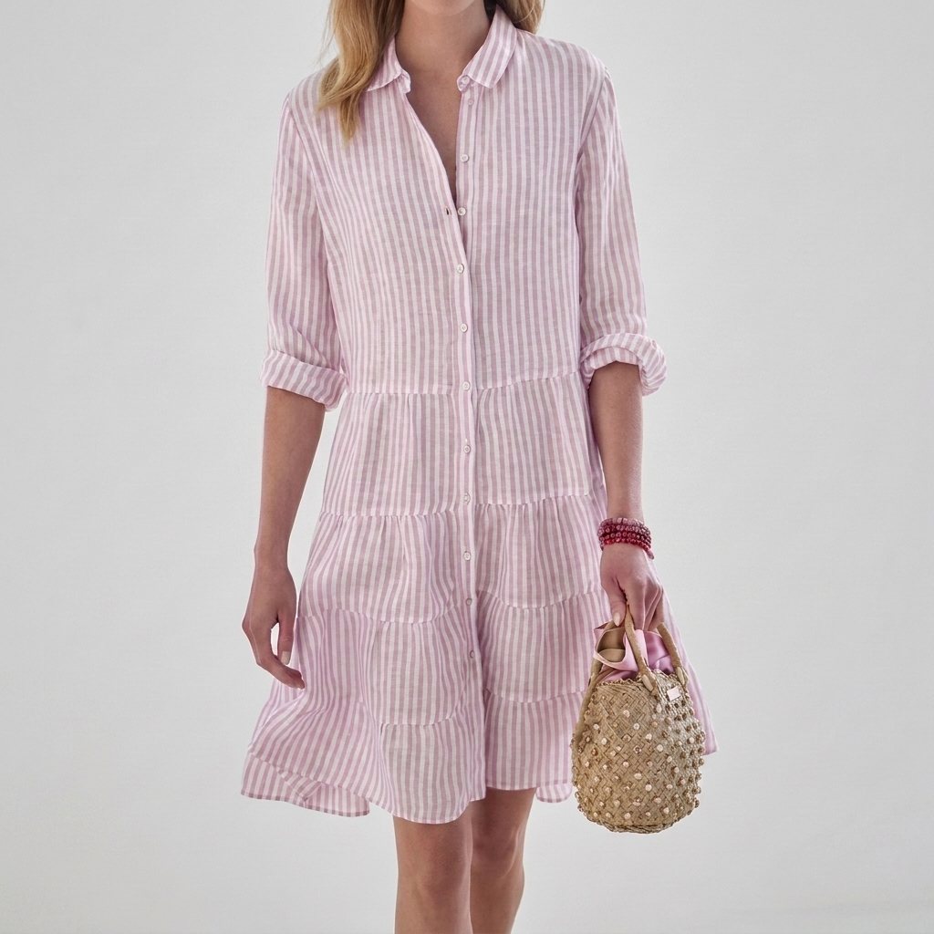 Women's Striped Long Sleeve Button Shirt Dress