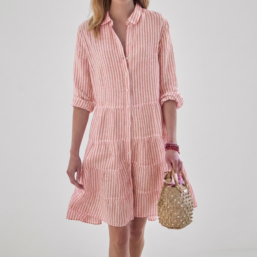 Women's Striped Long Sleeve Button Shirt Dress