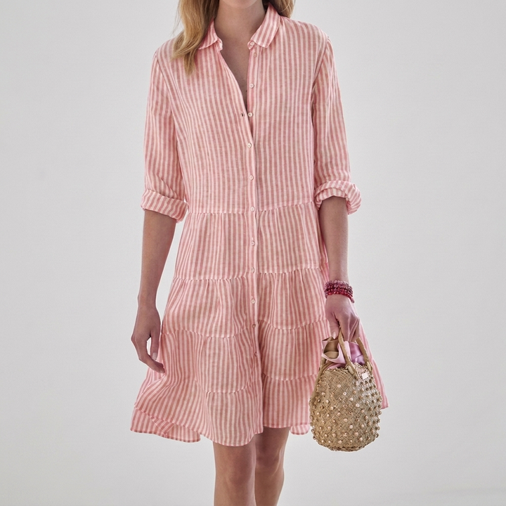 Women's Striped Long Sleeve Button Shirt Dress