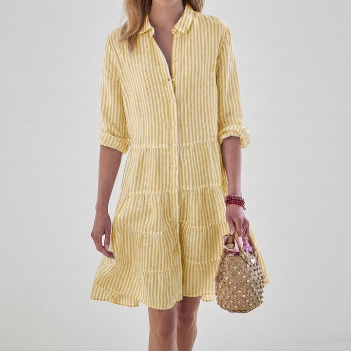 Women's Striped Long Sleeve Button Shirt Dress