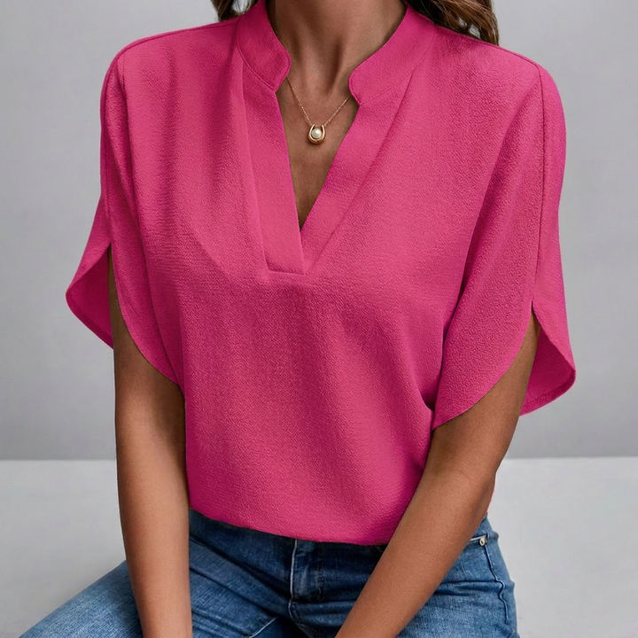 Women's Casual V-Neck Short Sleeve Blouse Shirt