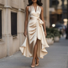 Women's Elegant Deep V-Neck Ruffle Evening Dress