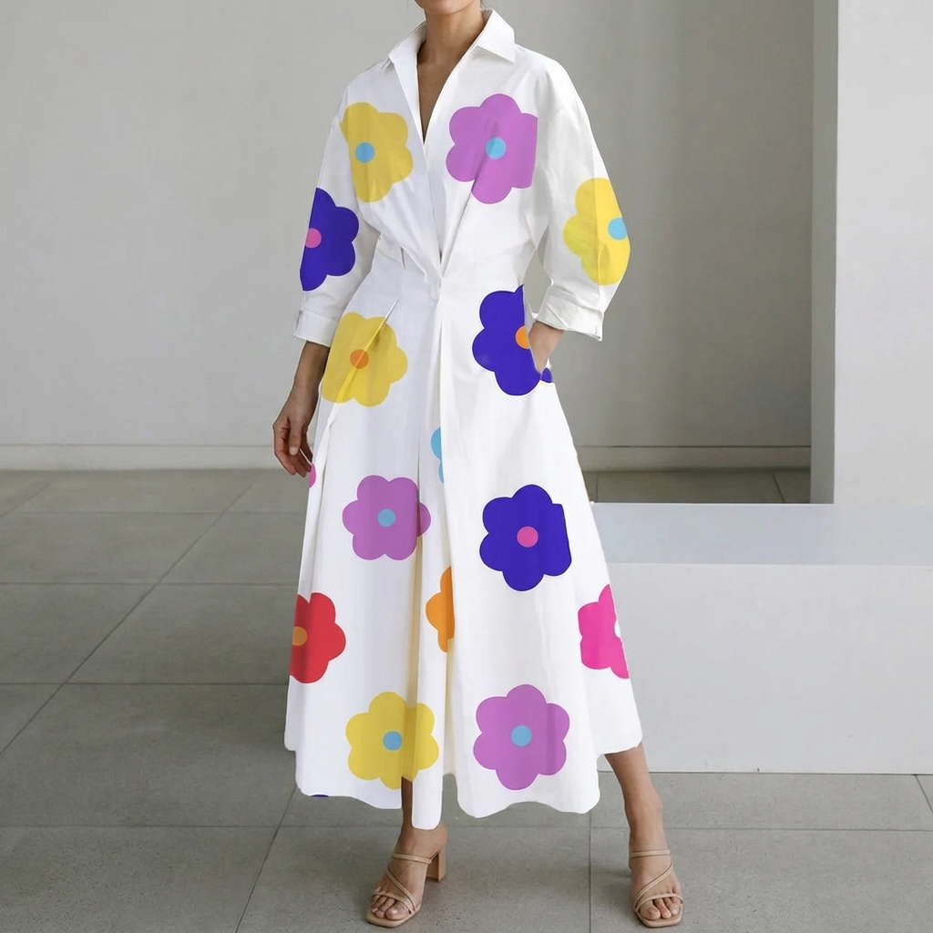Long-sleeve Blouse Elastic Waist Swing Dress