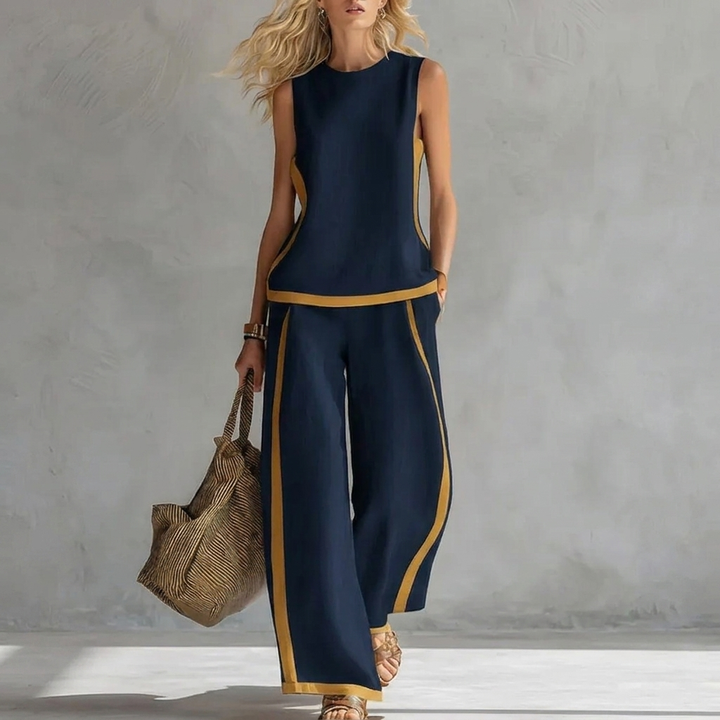 Women's Casual Two Piece Set with High Waist Wide Leg Pants