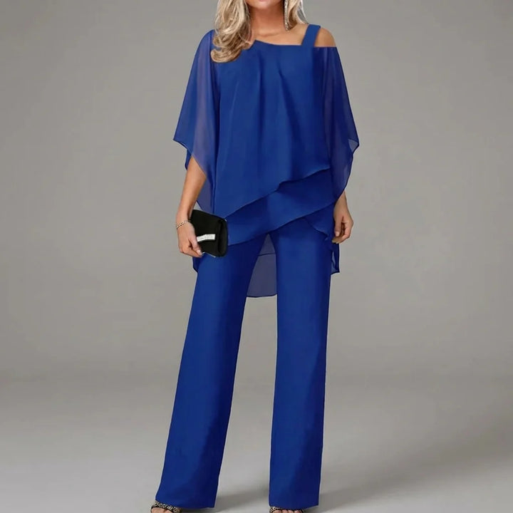 Women’s Two-Piece Set with Batwing Top and Straight-Leg Trousers