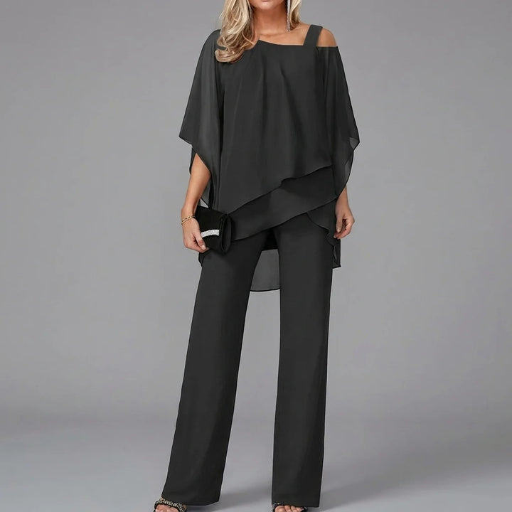Women’s Two-Piece Set with Batwing Top and Straight-Leg Trousers