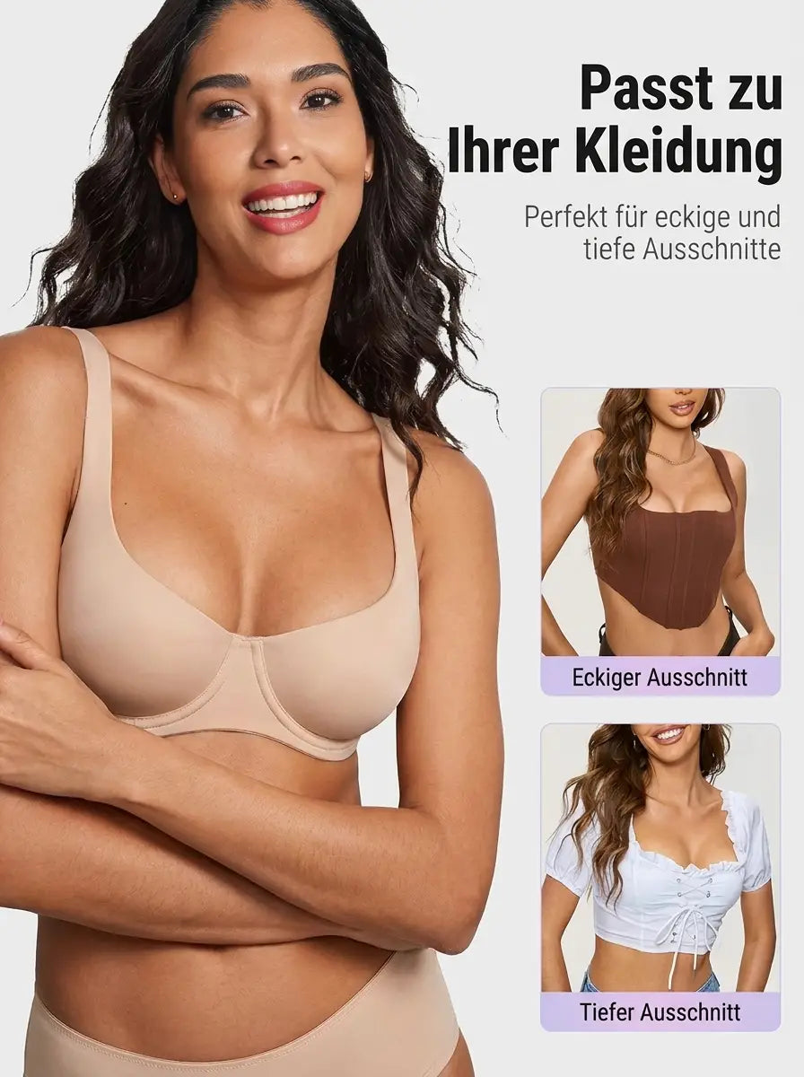 Seamless balconette bra with double-layer cups, lifts and shapes without padding