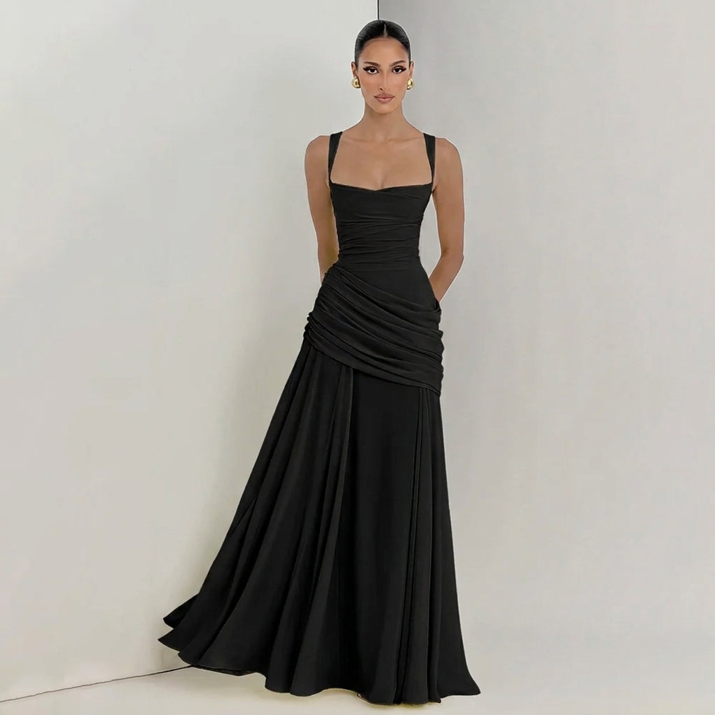 Women's Fashion Ruched Waist A-Line Long Dress