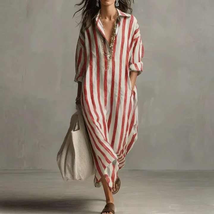 Nautical Breeze Collared Striped Shirt Dress