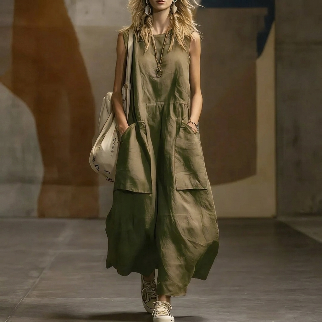 Serene Sol Sleeveless Cotton-Linen Sundress