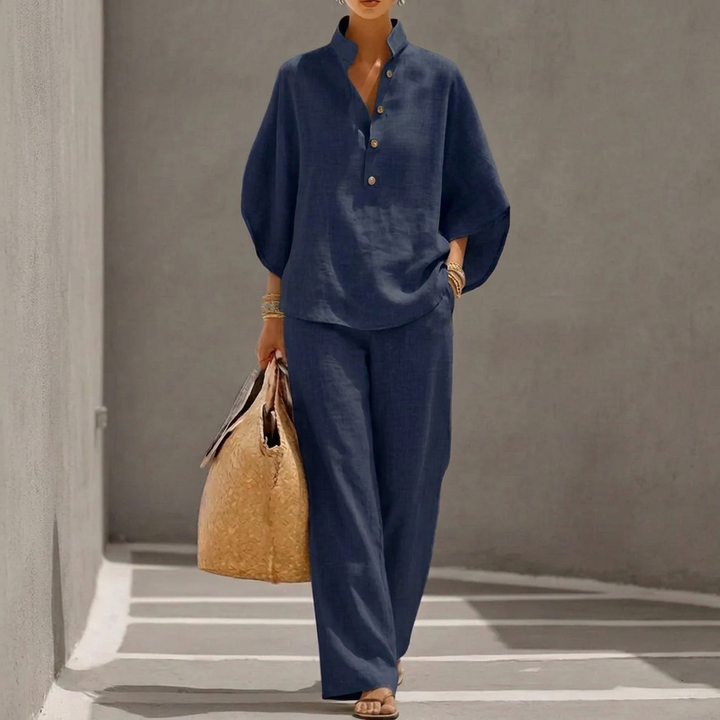 Women’s Loose Short Sleeve Top & Straight Leg Trousers