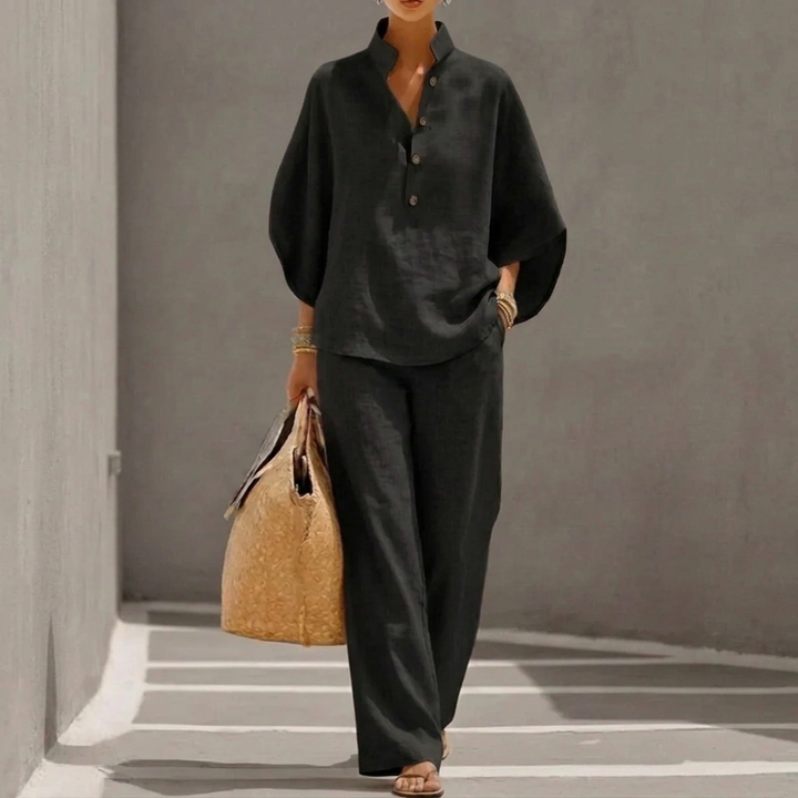 Women’s Loose Short Sleeve Top & Straight Leg Trousers