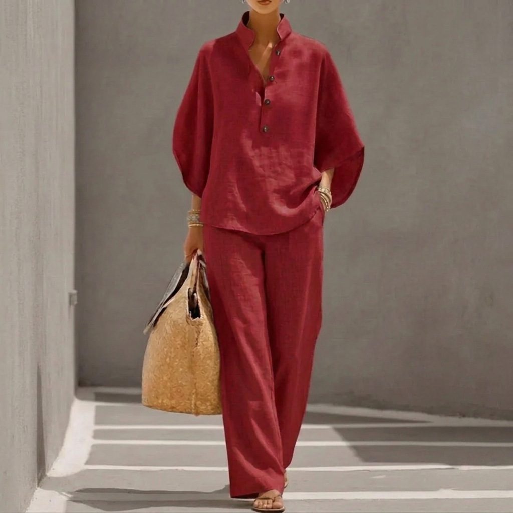 Women’s Loose Short Sleeve Top & Straight Leg Trousers