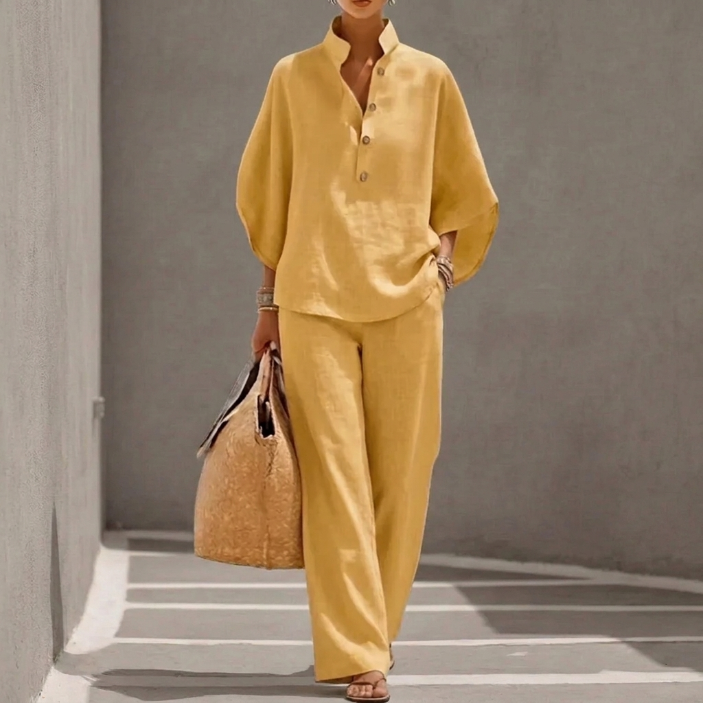 Women’s Loose Short Sleeve Top & Straight Leg Trousers