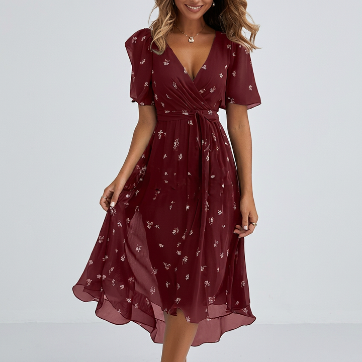 Women’s Floral Printed V-Neck A-Line Dress