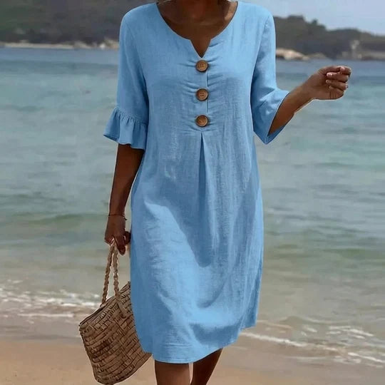 Women's Casual Solid Color V-Neck Beach Dress