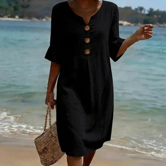 Women's Casual Solid Color V-Neck Beach Dress