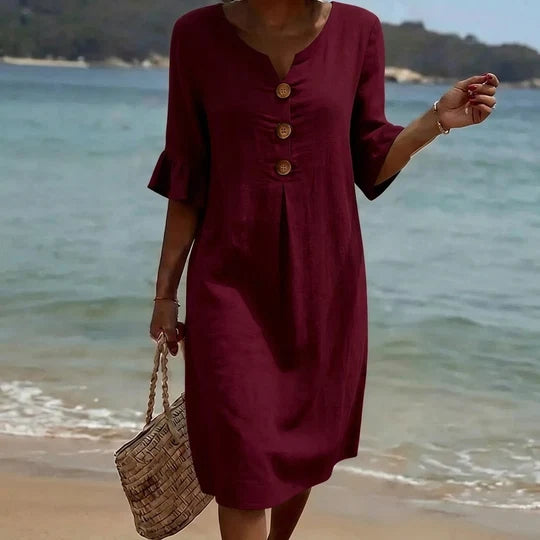 Women's Casual Solid Color V-Neck Beach Dress