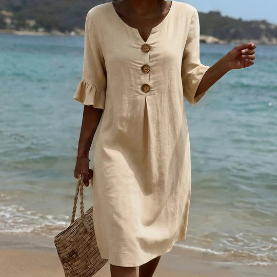 Women's Casual Solid Color V-Neck Beach Dress