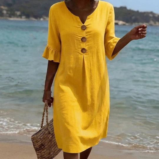 Women's Casual Solid Color V-Neck Beach Dress
