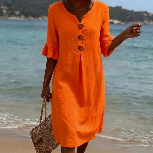 Women's Casual Solid Color V-Neck Beach Dress