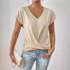 Women’s V-Neck Short Sleeve Top with Twist Knot Detail